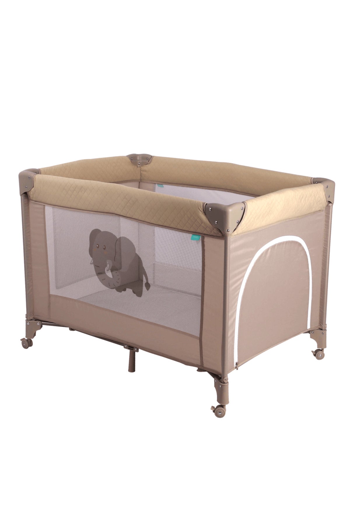 MOON Kidora Easy-Fold Playpen with Wheels, Storage & Edge Protection-Beige