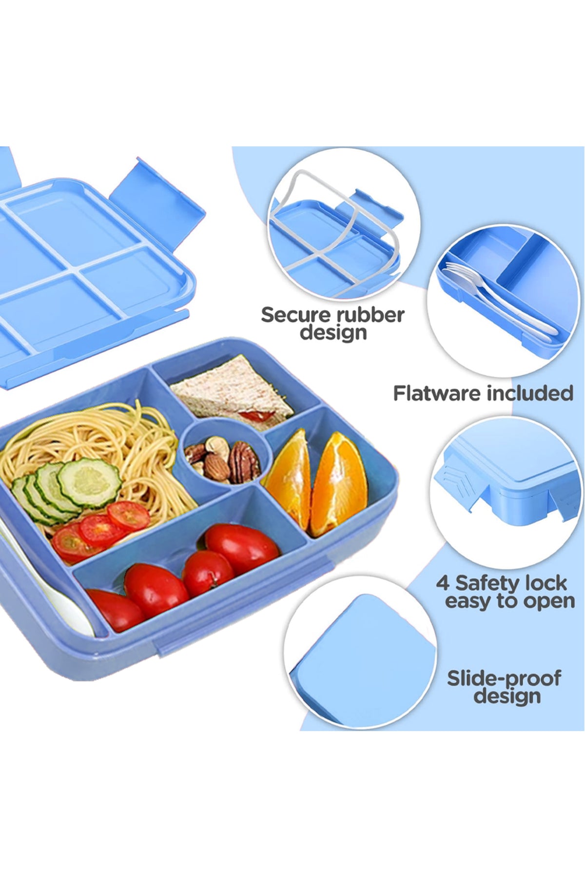 Star Babies Insulated Mini Lunch Bag with 5 Compartment Lunch Box and Fork-Spoon Set- Gray