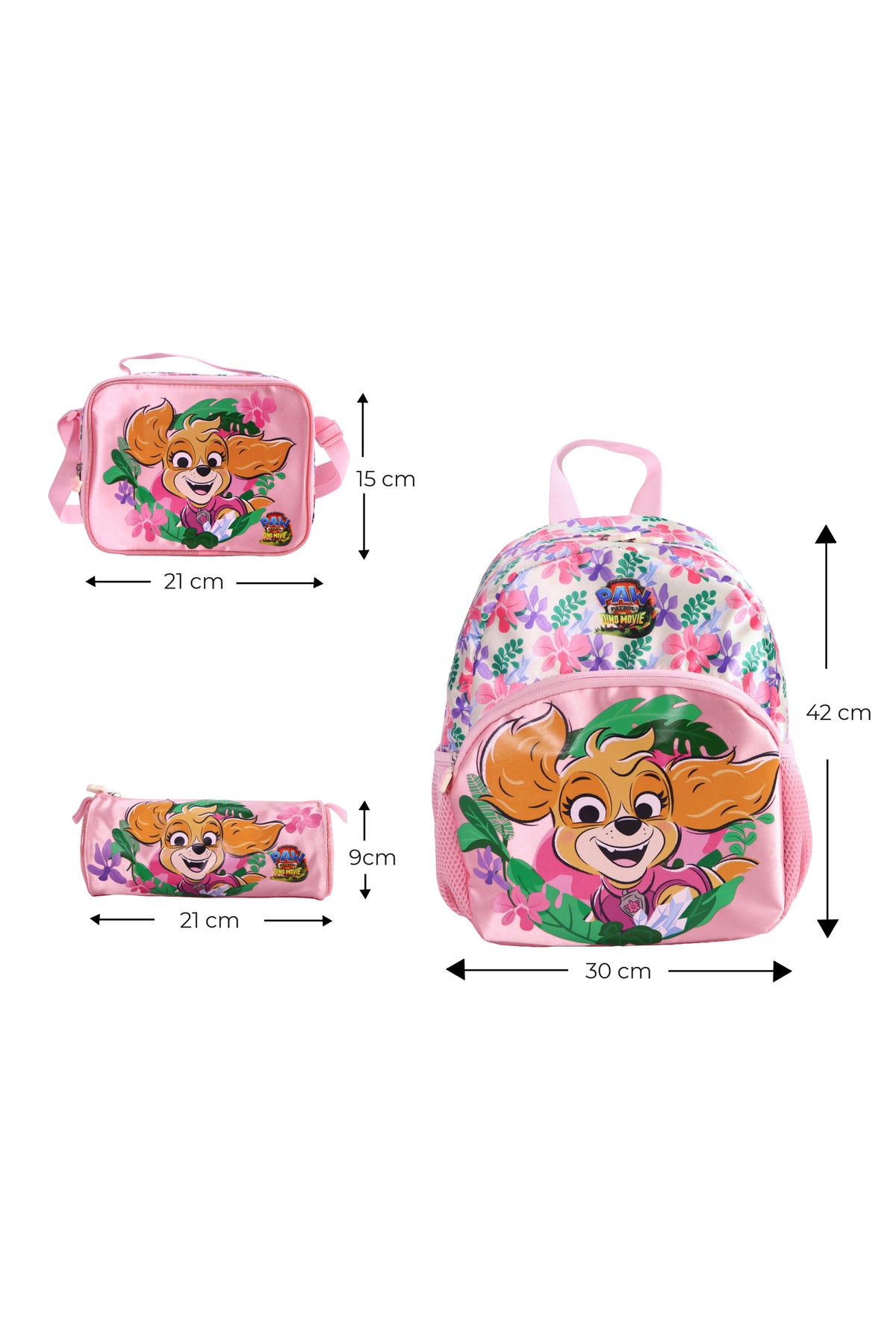 MOON Licensed PAW PATROL 3 in 1 Kids Backpack Set  - (13-Inch) Premium Kids School Bag with Lunch Bag & Pencil Case-Pink