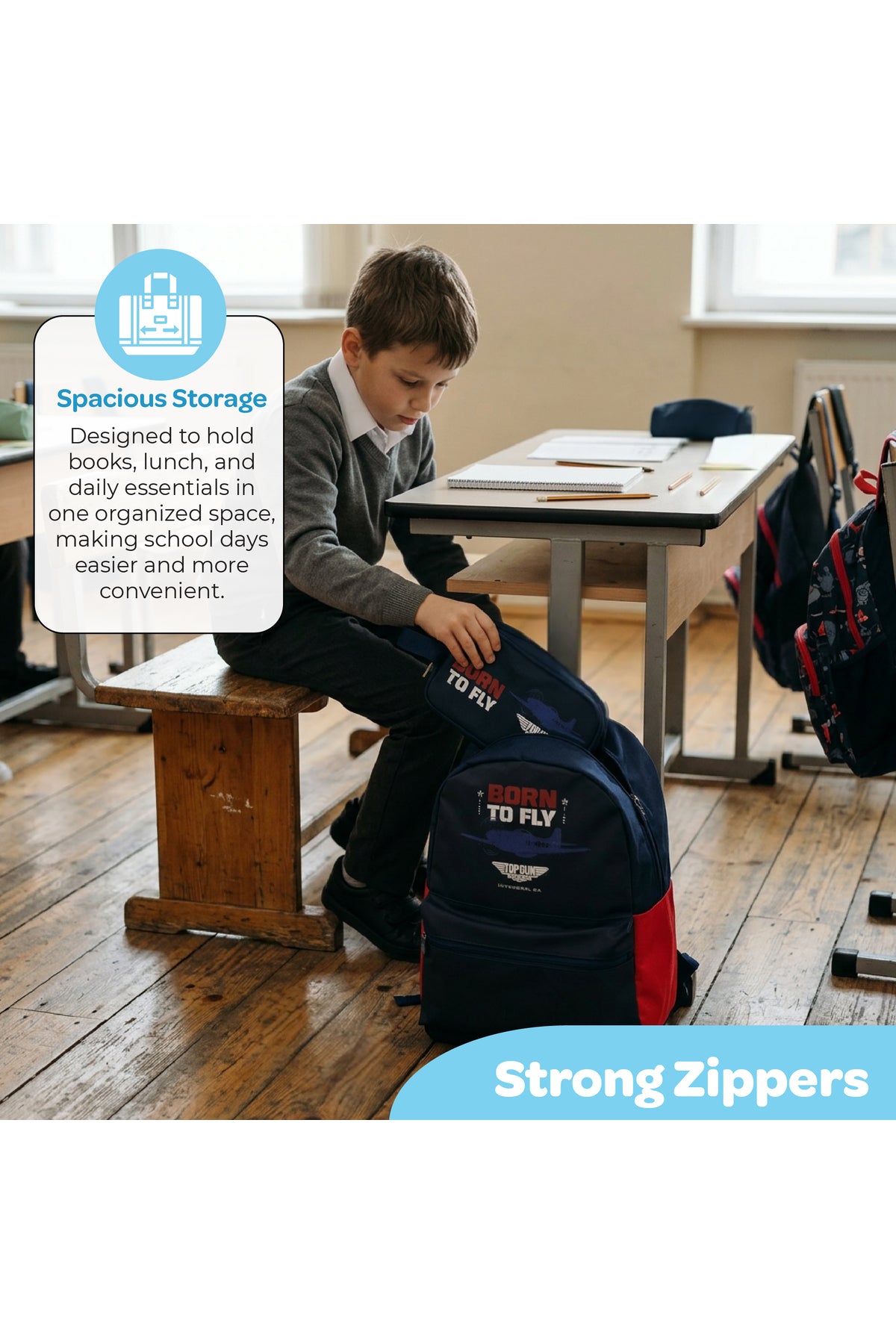MOON Licensed Top Gun 3-in-1 Kids School Backpack Set    - (17-Inch) Premium Kids School Bag with Lunch Bag & Pencil Case-Blue