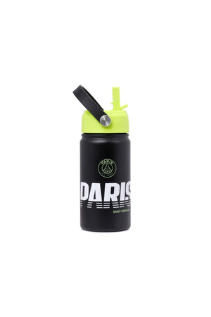 Paris Saint Germain Stainless Steel Insulated Water Bottle 400ml with Straw Lid, PSG Football Leakproof School Bottle for Boys, Teens & Kids, Reusable Metal Sports Bottle for Gym, Travel & Outdoor Use (Green & Black)