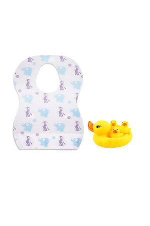 Star Babies - Combo Pack Of 2- Disposable Bibs Elephant Print (20 Pcs) With Rubber Duck
