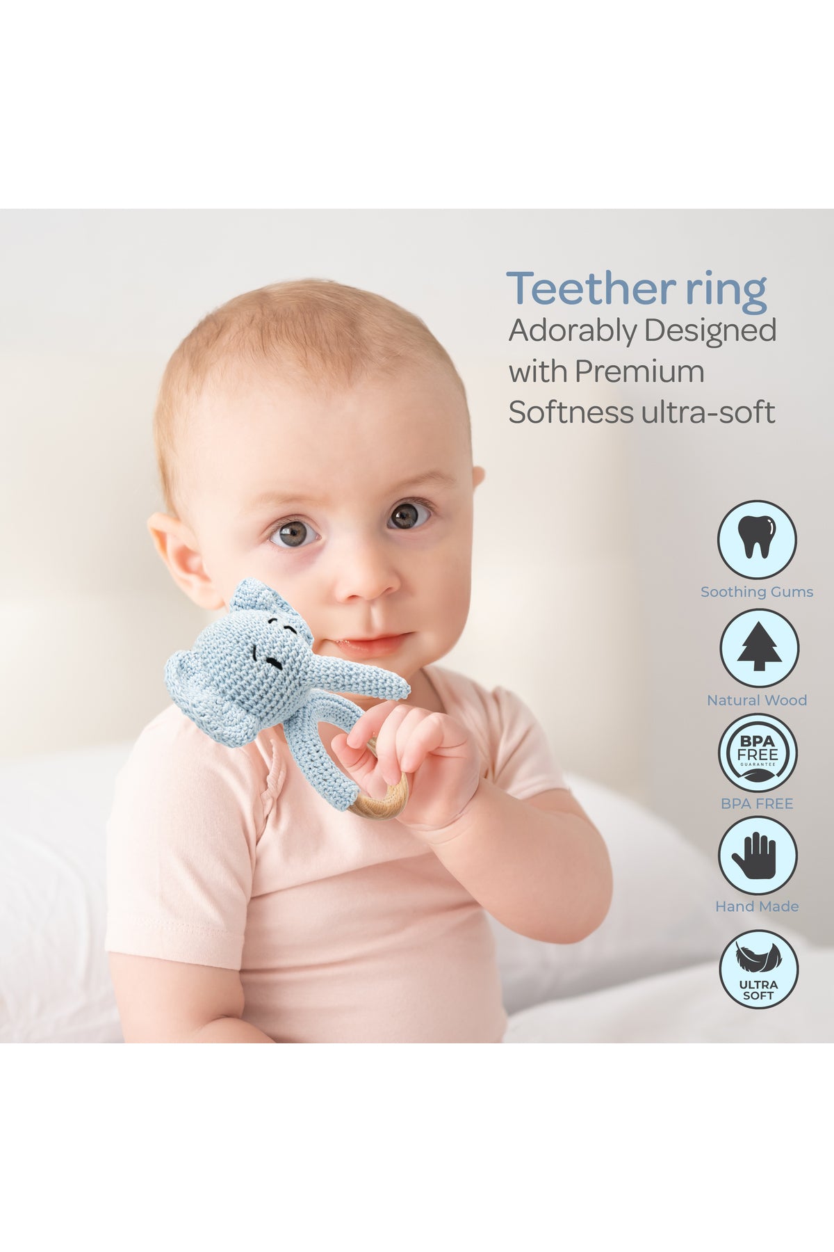 MOON Handcrafted Crochet Ring Rattle Toy-Elephant