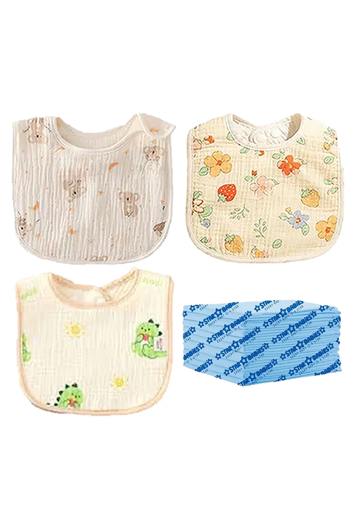 Star Babies - Cotton Bib And Disposable Changing Mat Set - Blue - 33 Pcs