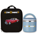 Star Babies Retro Car Themed Bento Lunch Bag , Toddler-Friendly, 3 Years+, Easy to clean-  Black with food jar Blue- 500ml