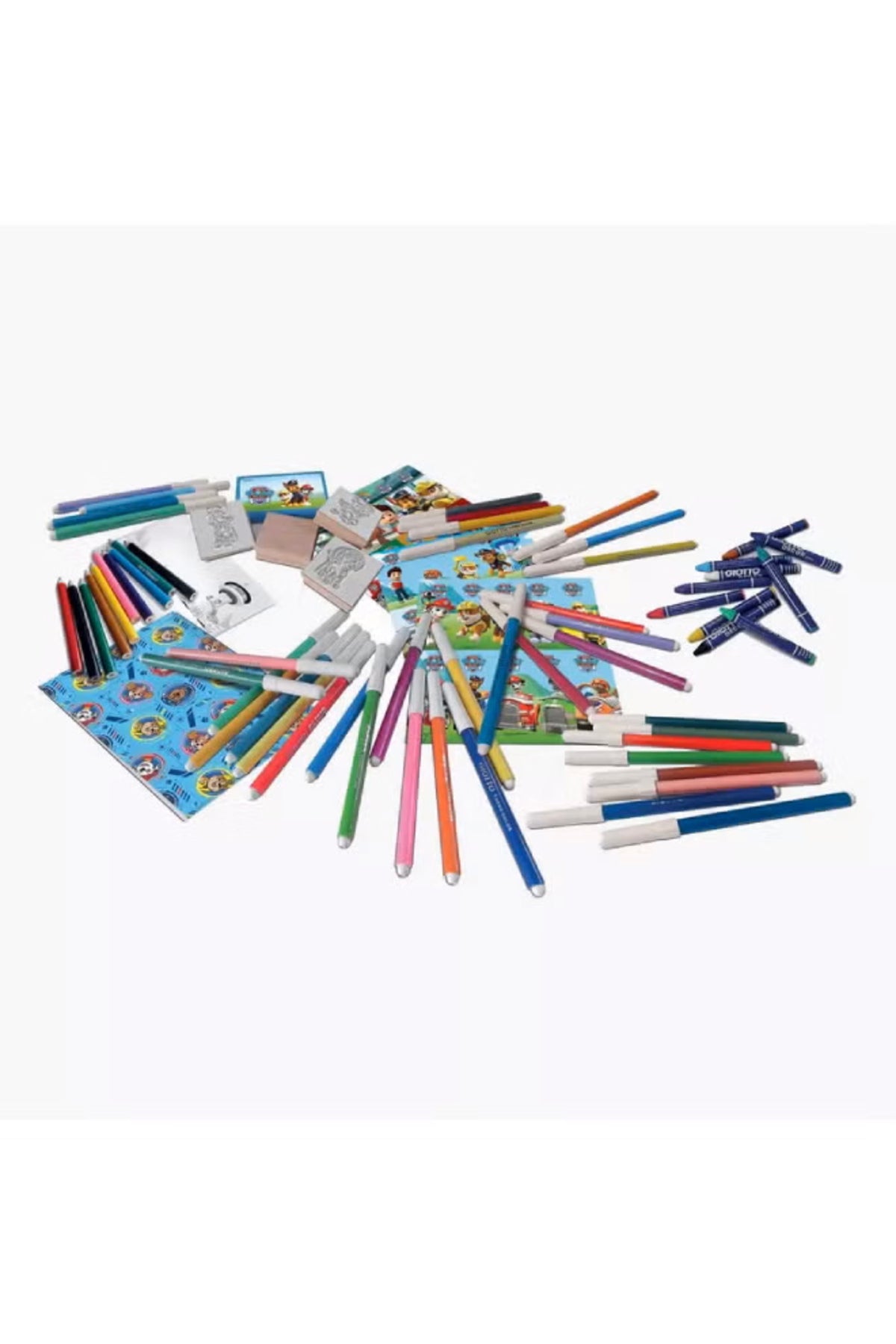 Paw Patrol Mega Maxi Art & Stamp Set for Kids – 6 Wooden Rubber Stamps, Washable Ink Pad, 60 Washable Colour Markers, Pencil Crayons, Wax Crayons, Colouring Book, Notebook & Stickers