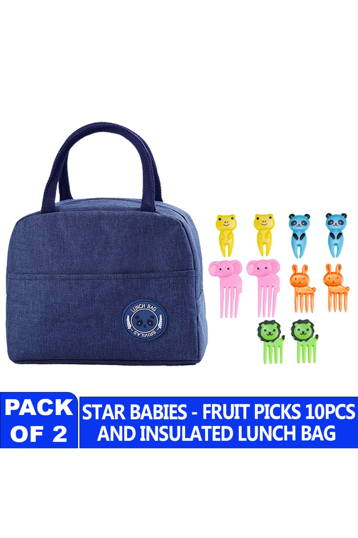 Star Babies Insulated Mini Lunch Bag with Fruit Picks(10 pc) blue