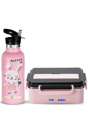 Star Babies Kids Lunch Box & Water Bottle Set | 500ml Stainless Steel Water Bottle | 5-Compartment Food Grade 304 Stainless Steel Lunch Box