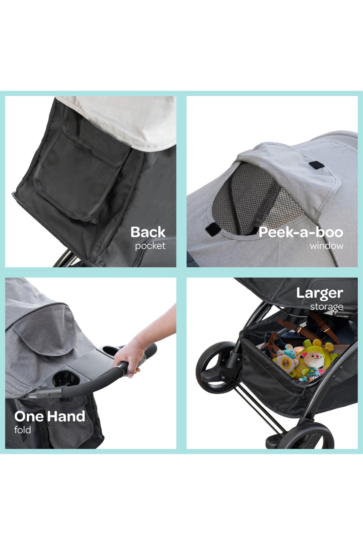 MOON Aria Baby Stroller 2-in-1 Travel System + Detachable Carrier Car Seat -Light Grey