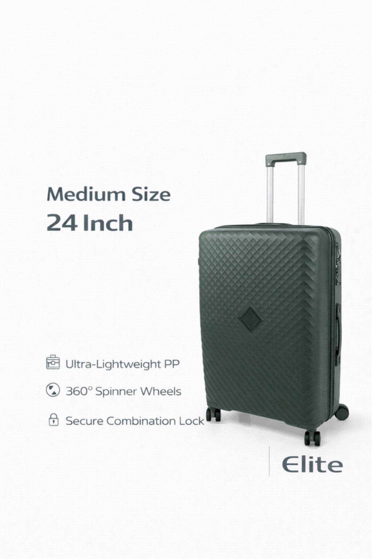 ELITE- Premium Hard-Shell Luggage 24 inch – Lightweight Spinner Suitcase – Dark Green