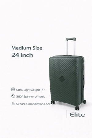 ELITE- Premium Hard-Shell Luggage 24 inch – Lightweight Spinner Suitcase – Dark Green