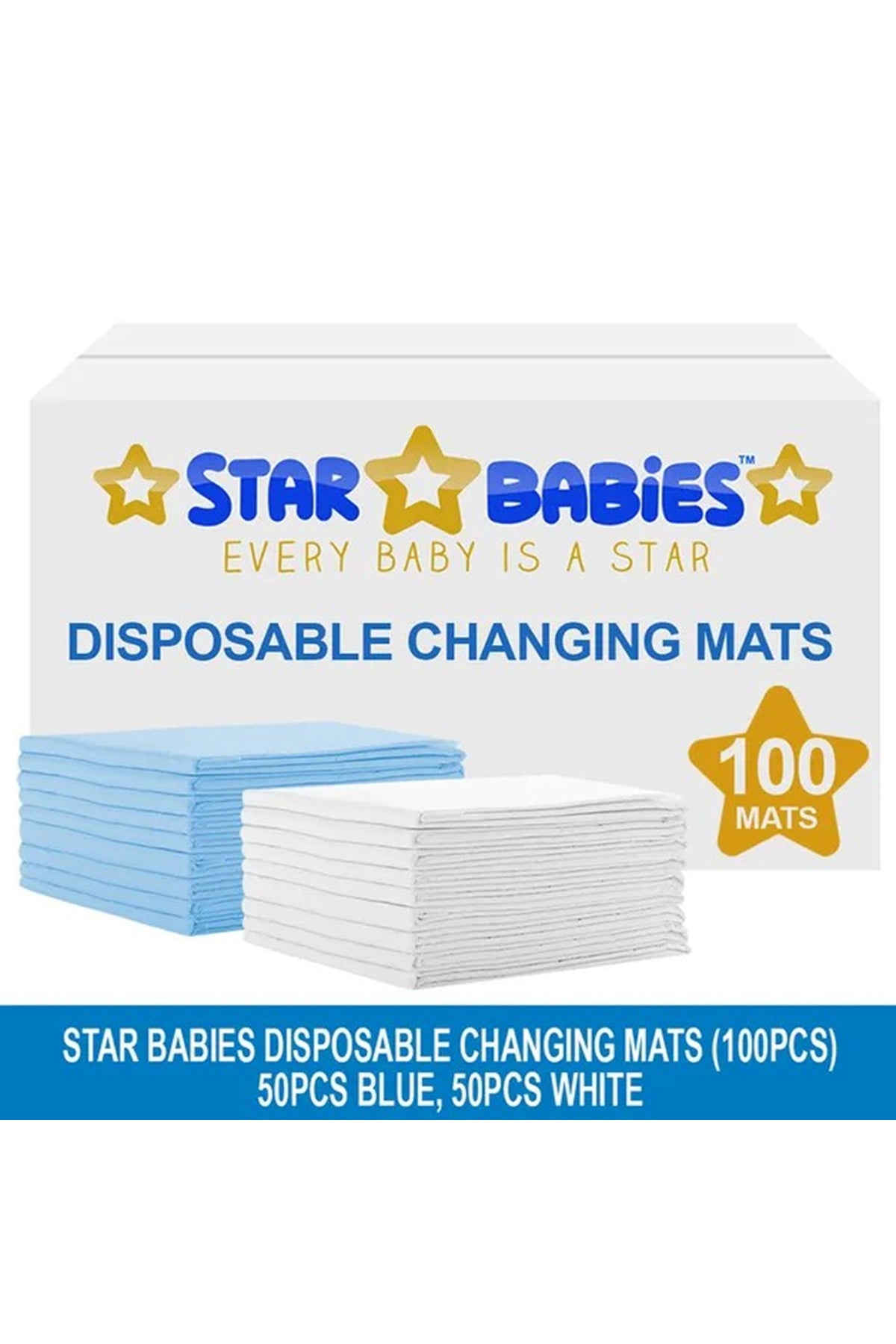 Star Babies - Disposable Changing Mats Pack of 100 - Blue/White