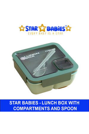 Star Babies - Lunch Box With 2 Compartments, Spoon And Fork - Green - 1100ml