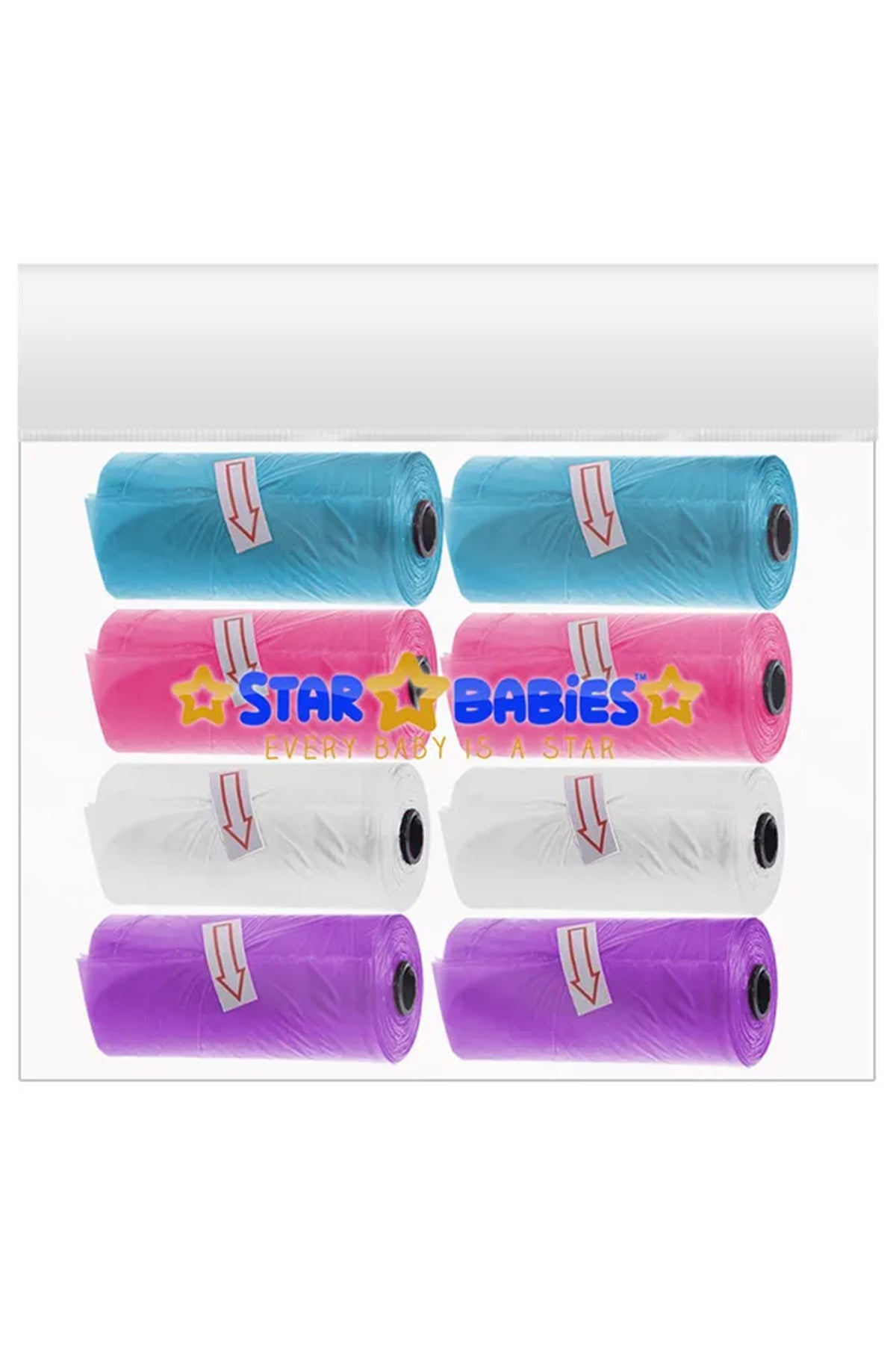 Star Babies - Scented Nappy Bag 8 Packs/120 Bags & Dispenser -Blue/Pink/White/Lavender