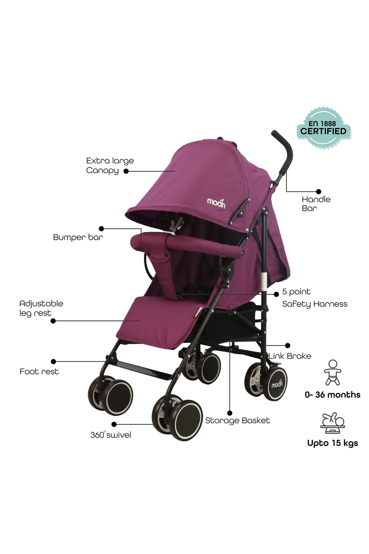 MOON Neo Plus Light Weight Travel Stroller,Purple