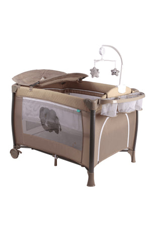 MOON Joypod Playpen with Removable Diaper Changer , Musical Toy & Lockable Wheels-Beige
