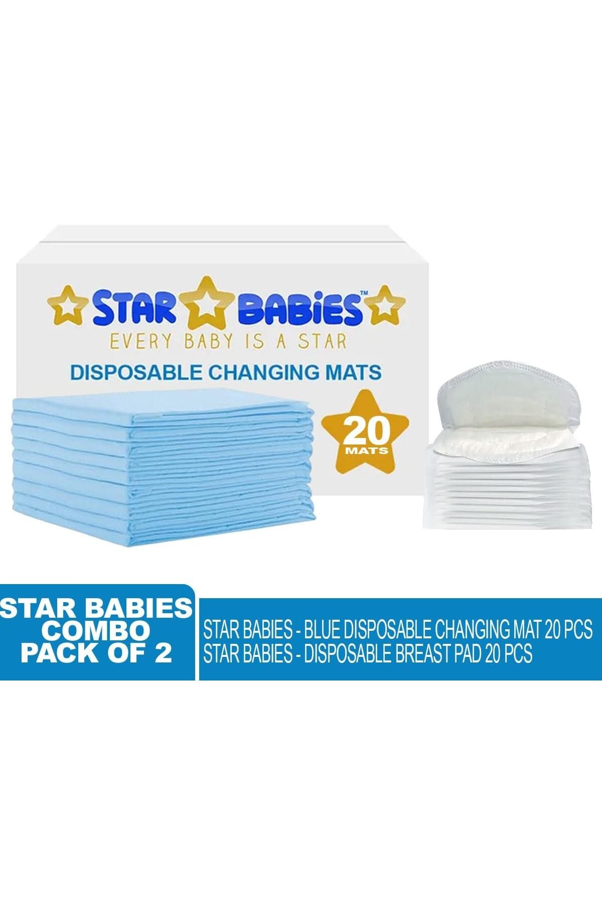 Star Babies Disposable Changing Mat + Breast Pad - Blue