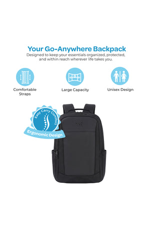 MOON School Backpack, Lightweight Backpack with Laptop Compartment-  Black
