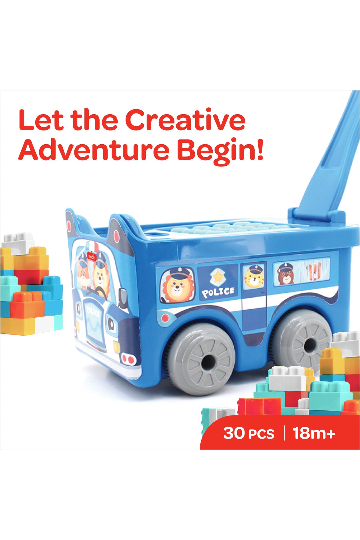 MOON Little Wagon Blocks Toys for Kids-30PCS (POLICE CAR)