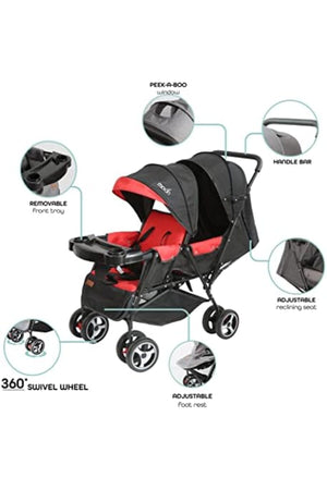 MOON Magnum Tandem Easy Fold Twin Travel Stroller,Fire Red