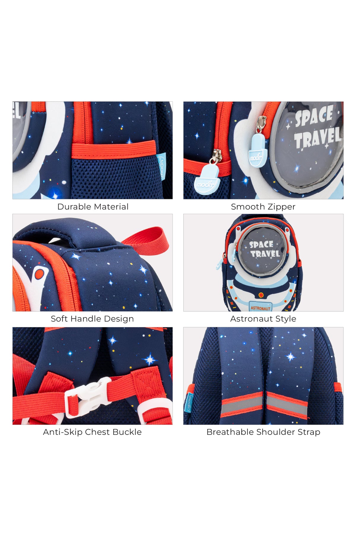 MOON Kids Backpack  – Comfy 3D Design,Padded Straps, Waterproof-Perfect for Preschool, Nursery, Snacks & Lunchbox-Space Adventure
