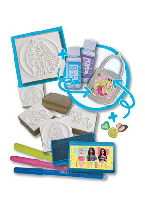 Barbie Crystal Art Set for Kids | DIY Jewelry & Craft Kit with Charms, Mould Tray, 8 Markers, 5 Stampers, Resin Mix, Ink Pad, Glue & Stirrer | Creative Arts & Crafts Gift