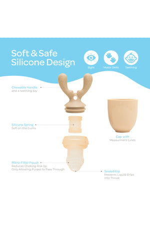 Moon  Baby Fruit Feeder Teether | Silicone Pacifier for Infants & Toddlers | BPA-Free Snack Holder,Chewing Trainer- Beige