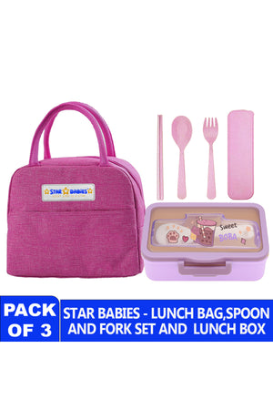 Star babies pack of 3 combo - Insulated lunch bag and 4 compartment lunch box with organic cuttlery set.