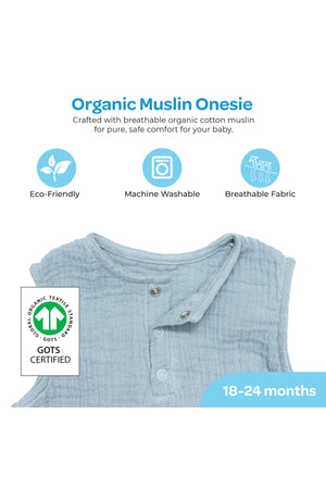 MOON Organic Crinkle Muslin Onesie (18-24 Months)-Blue