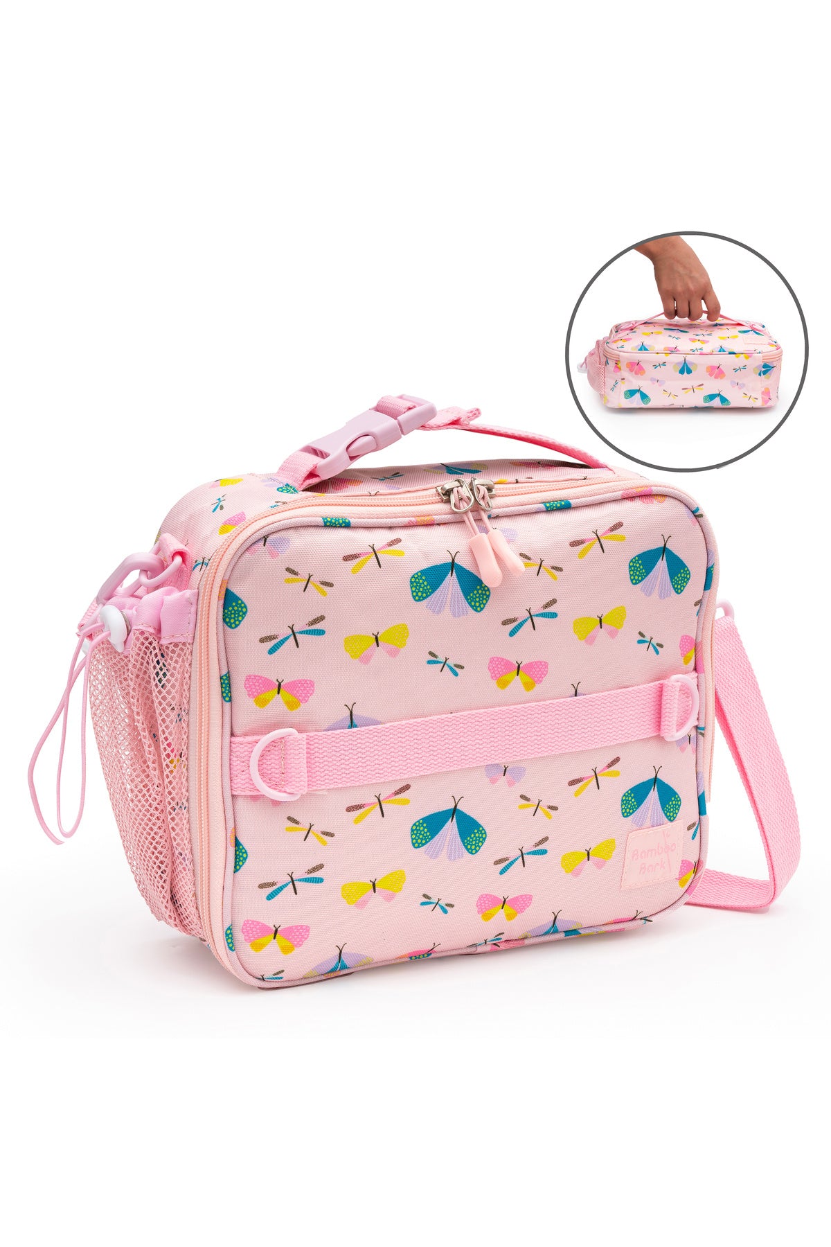 Bamboo Bark kids childrens insulated lunch bag for school, picnic, nursery, toddler, 3 ways to hold