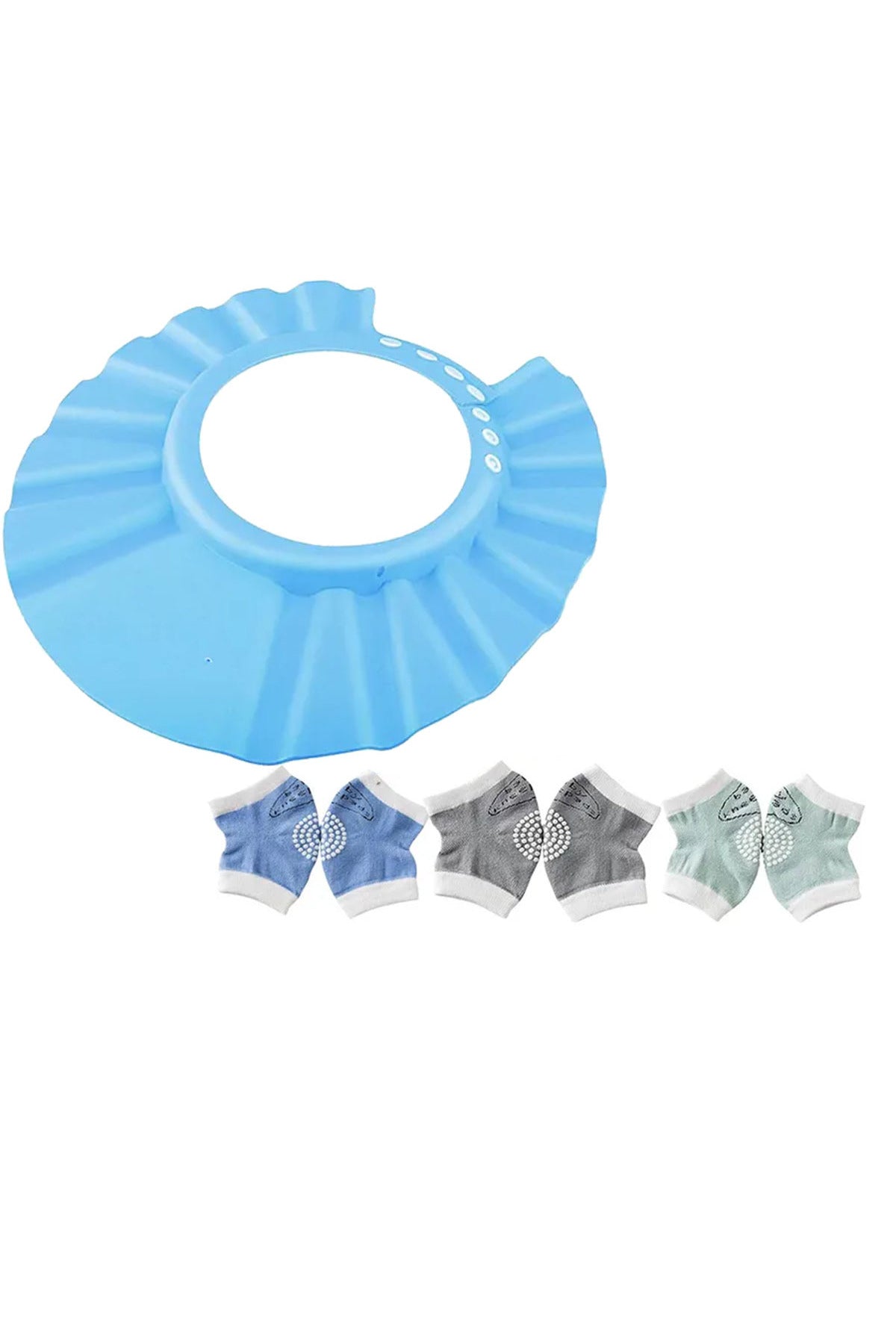 Star Babies Adjustable Shower Cap + Baby Boy's Knee Pad Pack of 3 - Blue