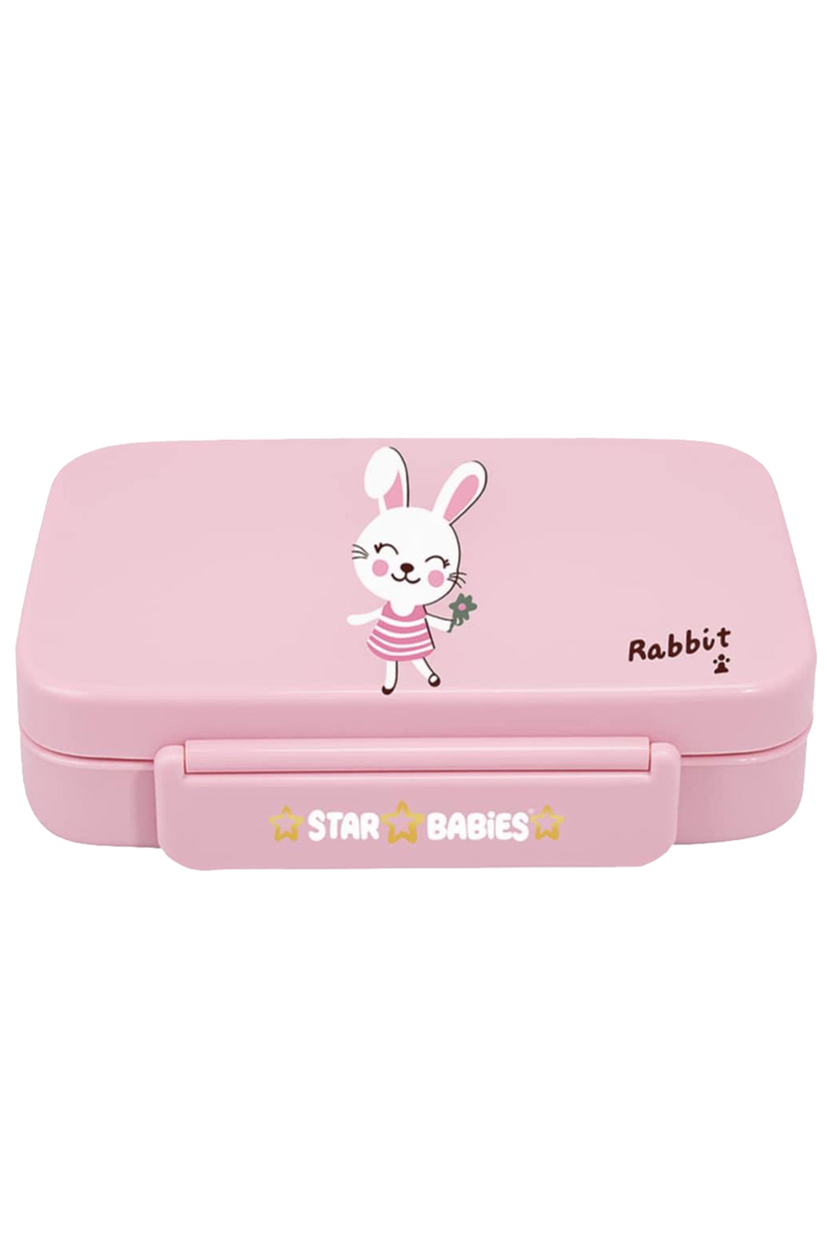 Star Babies Cute Rabbit Theme Bento Lunch Box with 4 Compartments, BPA Free, Leak-Proof, Toddler-Friendly, 3 Years+ size 22*16.5*4.85cm, Microwave Safe, Easy to clean, Keep Fresh - Pink