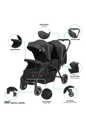 MOON Dois - Twin Stroller - Black, Twin Baby Stroller Pram