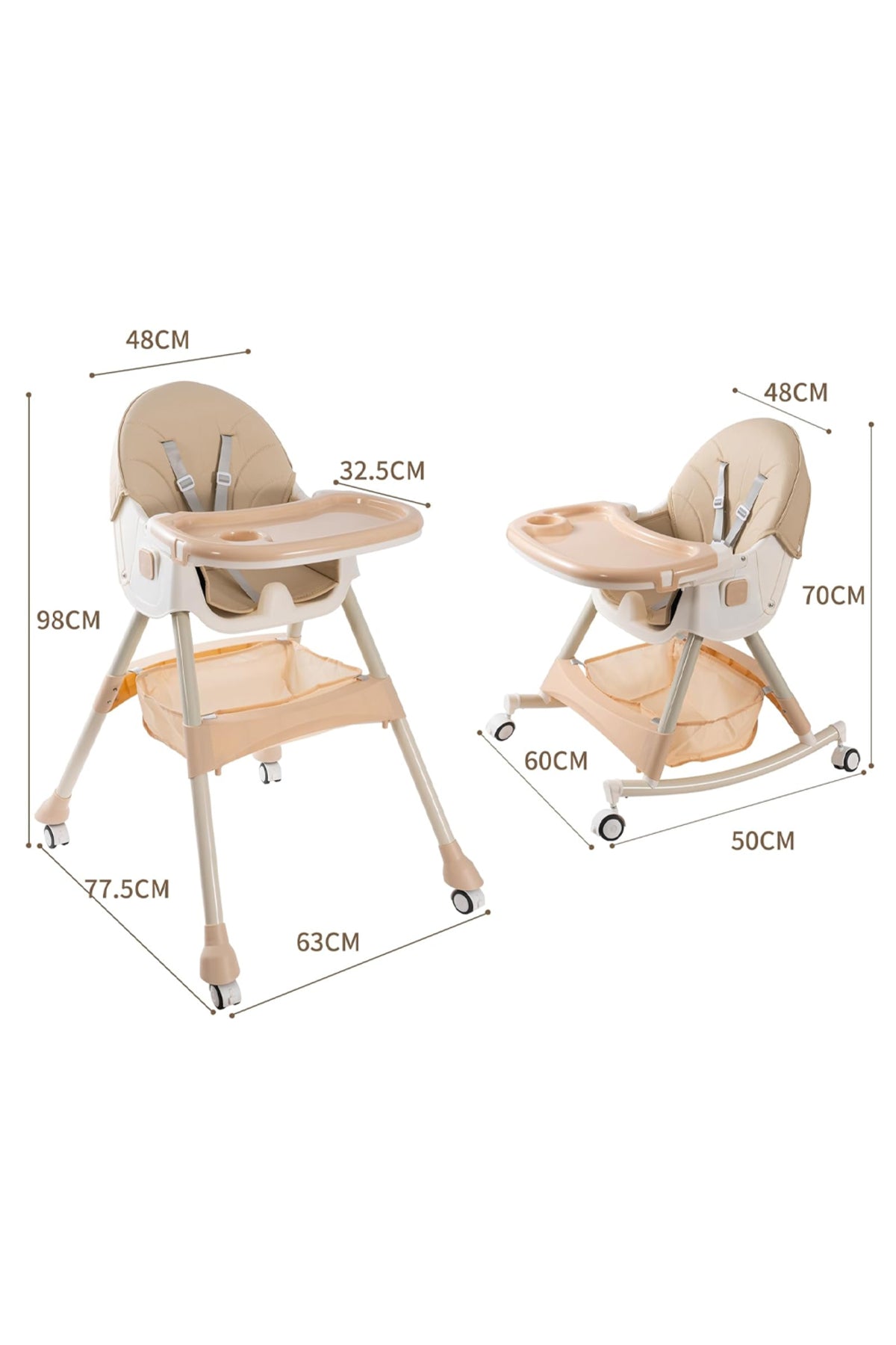 Star Babies - Foldable High Chair & Baby Head Support Cushion Set - Beige/Brown - 2 Pcs