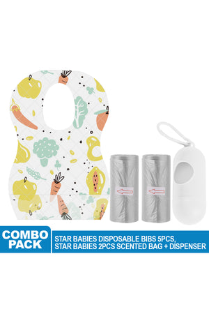 Star Babies - Disposable Bibs Fruits Print 5pcs w/ Scented Bag 2pcs & Dispenser - Grey