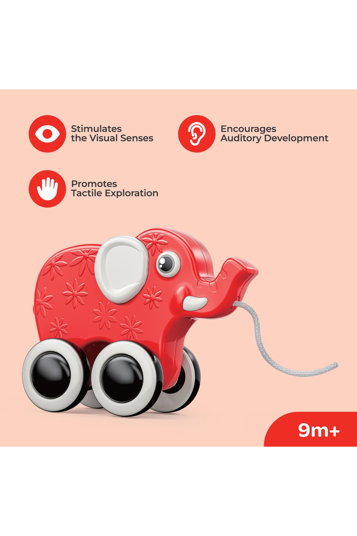 MOON Rolling Buddy Pull Along Toy Montessori Toys and Stacking Toys - Elephant