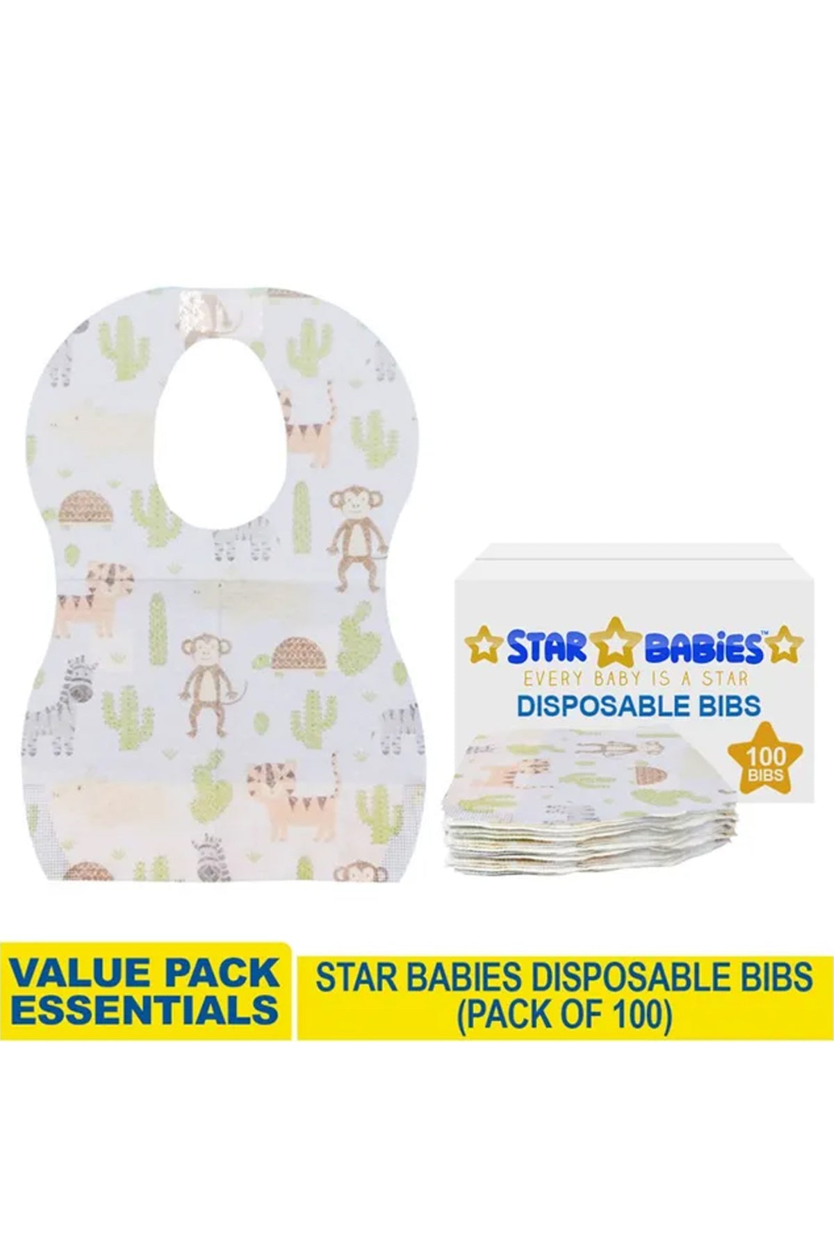 Star Babies Disposable Bibs - Pack of 100 - Animal