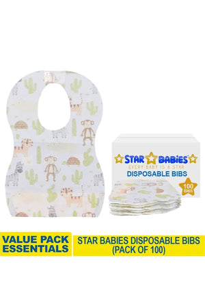 Star Babies Disposable Bibs - Pack of 100 - Animal