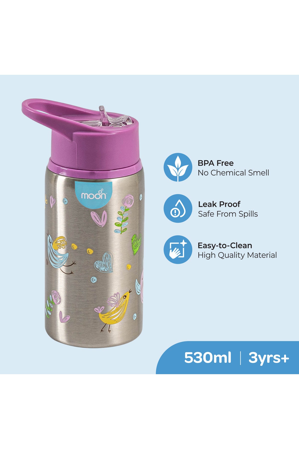 MOON Single Wall SS Sipper Bottle
90x75x182mm
530ml / 18oz-Purple