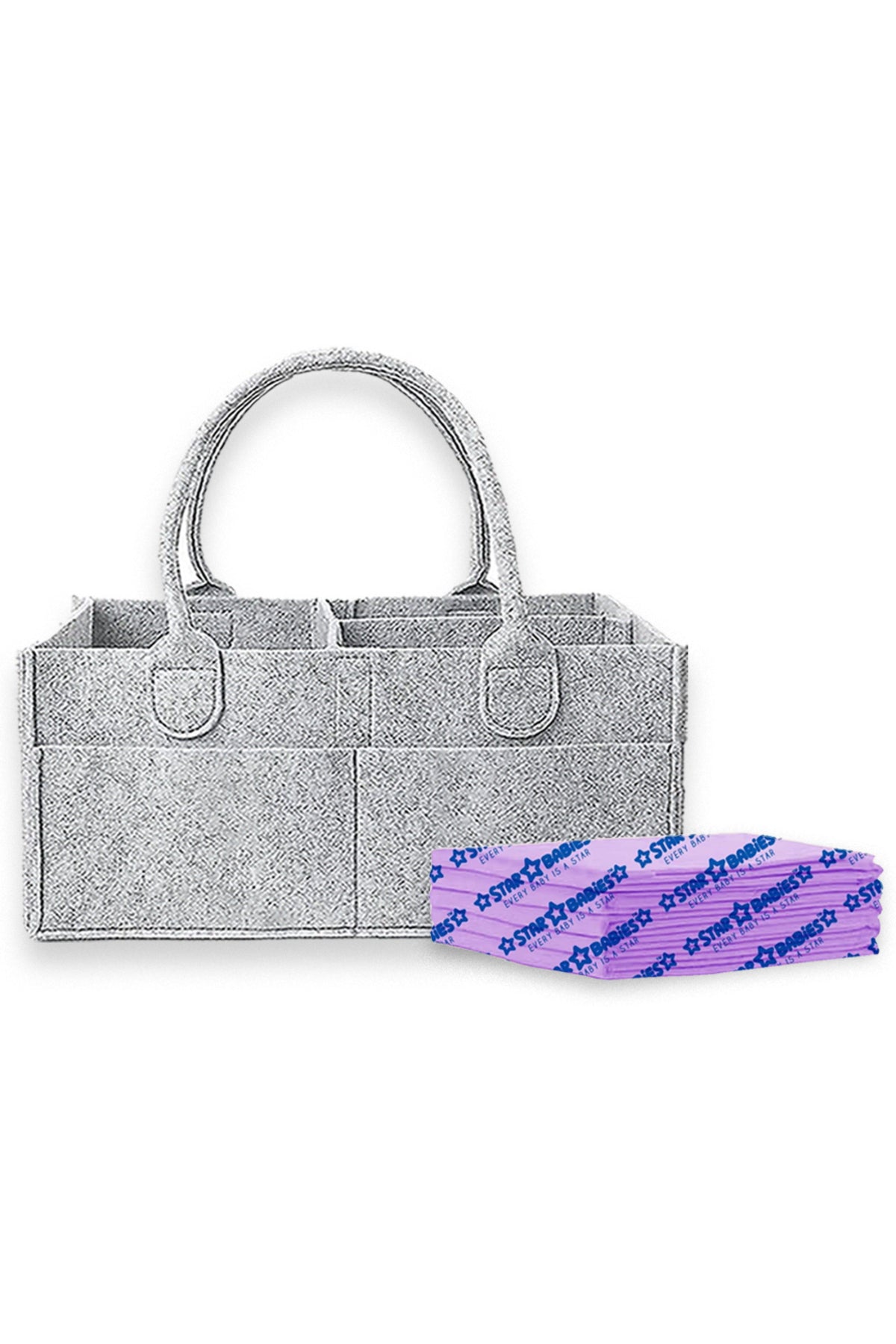 Star Babies - Baby Diaper Caddy Portable Organizer With Disposable Changing Mat - Lavender - 5 Pcs