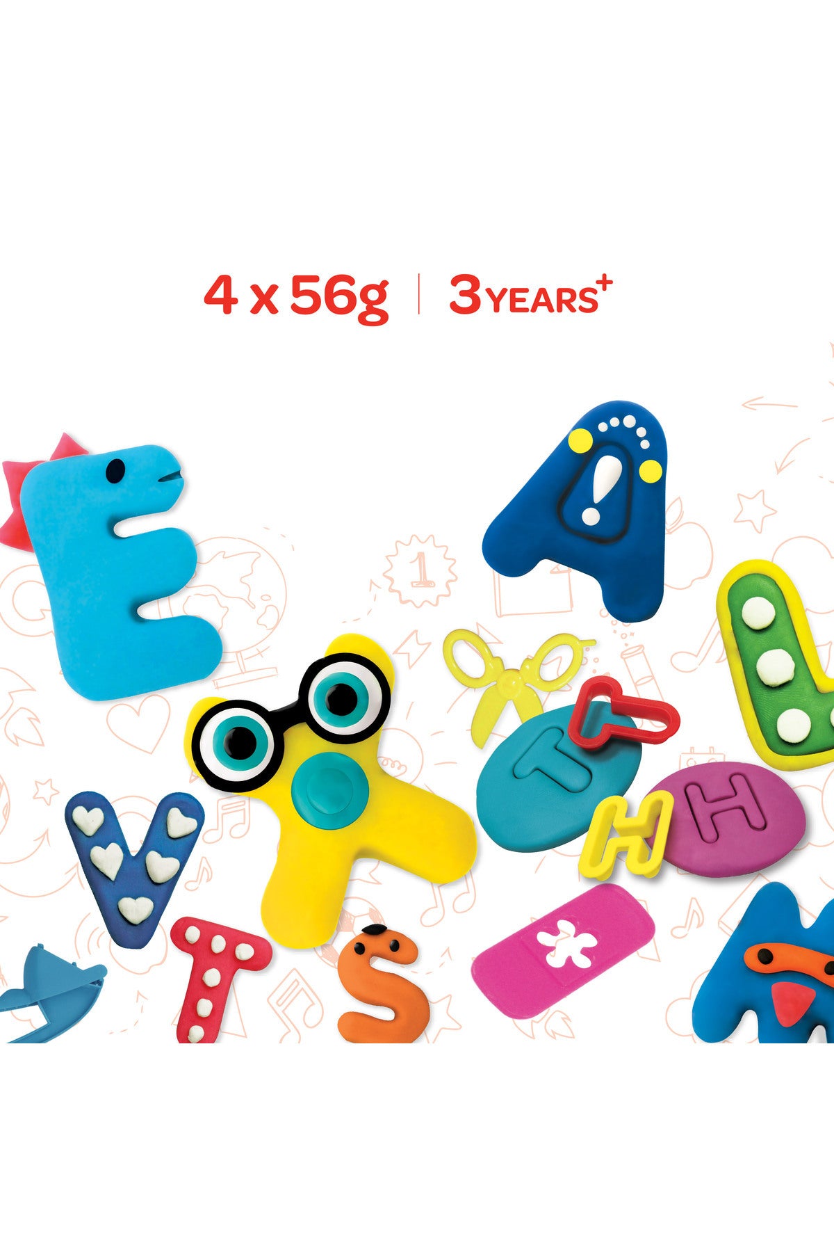 MOON Kid's Dough Alphabet Cutter Set. 4 x 50g dough pot.