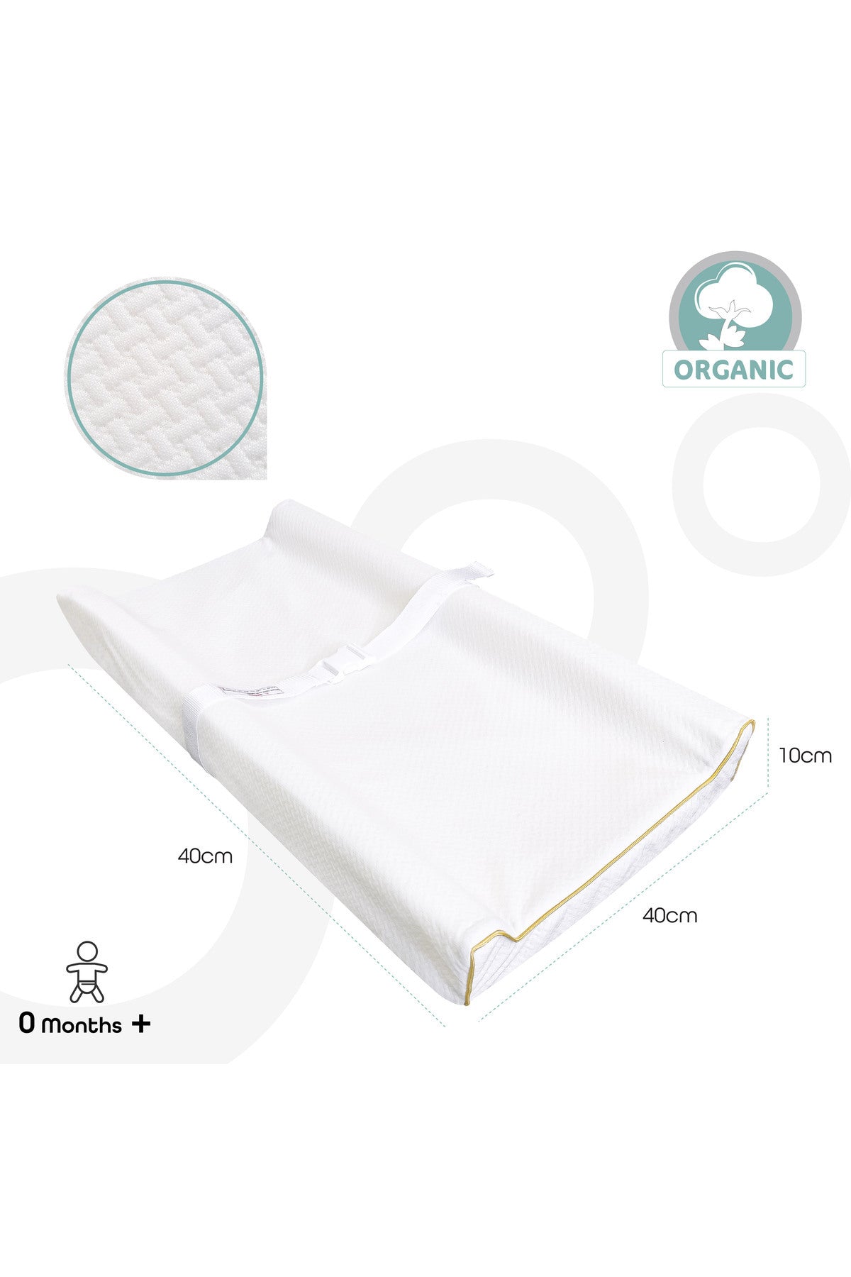 MOON  Organic changing mat - White, Organic Changing mat fabric