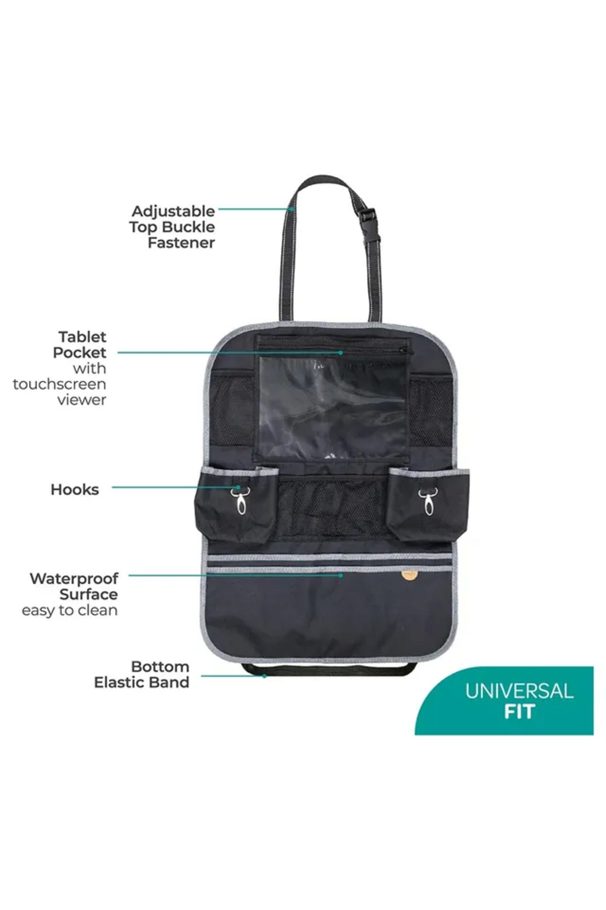 MOON Baby Back Seat Organizer –Waterproof Surface-Universal Fit-9 Multi-functional Pockets-Black Twill