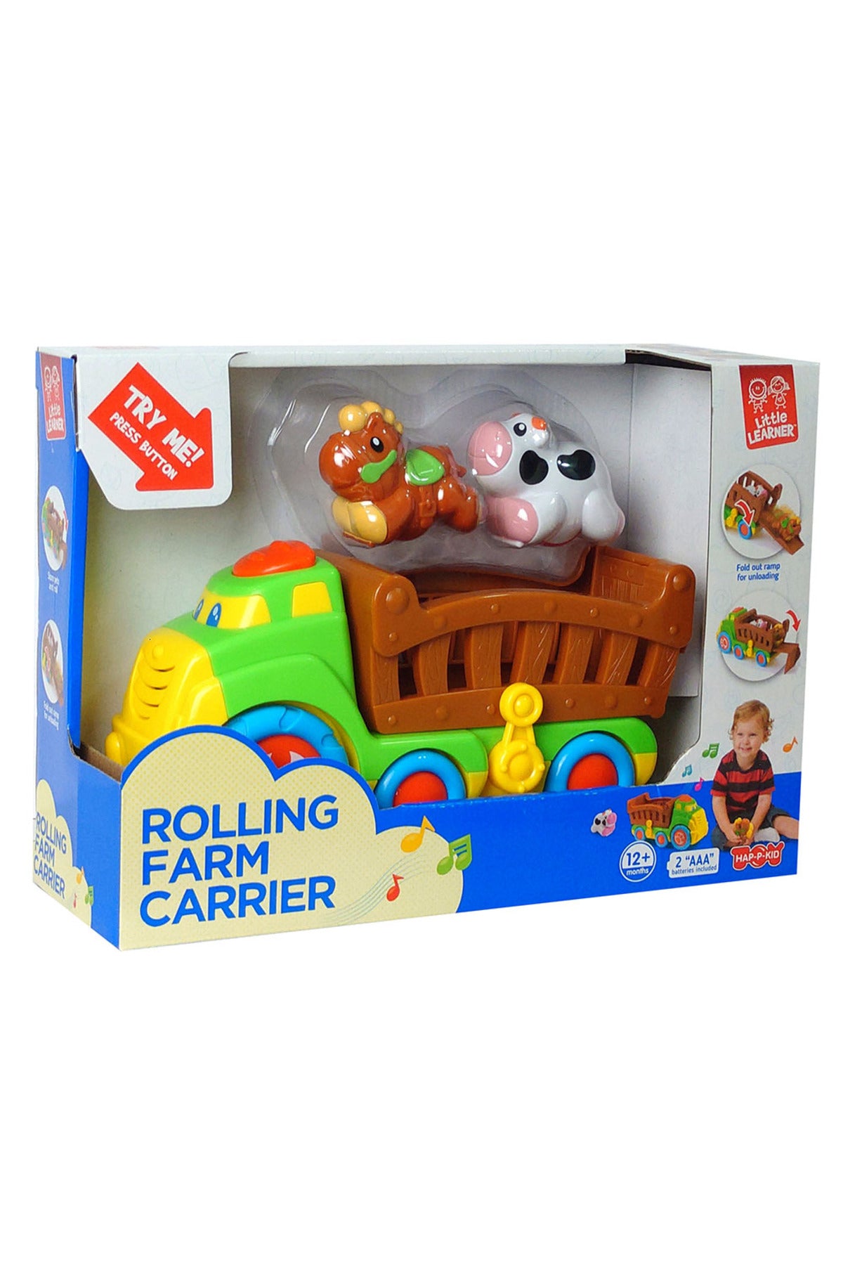 Little Learners Rolling Farm Carrier - Electronic Sounds, Fold-Out Ramp, Includes 2 Animals, 12M+