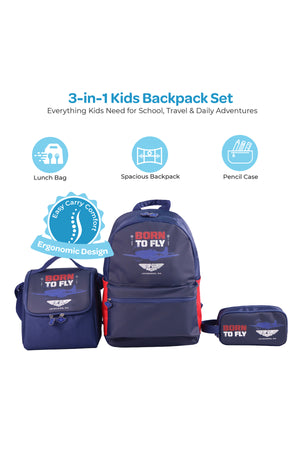 MOON Licensed Top Gun 3-in-1 Kids School Backpack Set    - (17-Inch) Premium Kids School Bag with Lunch Bag & Pencil Case-Blue