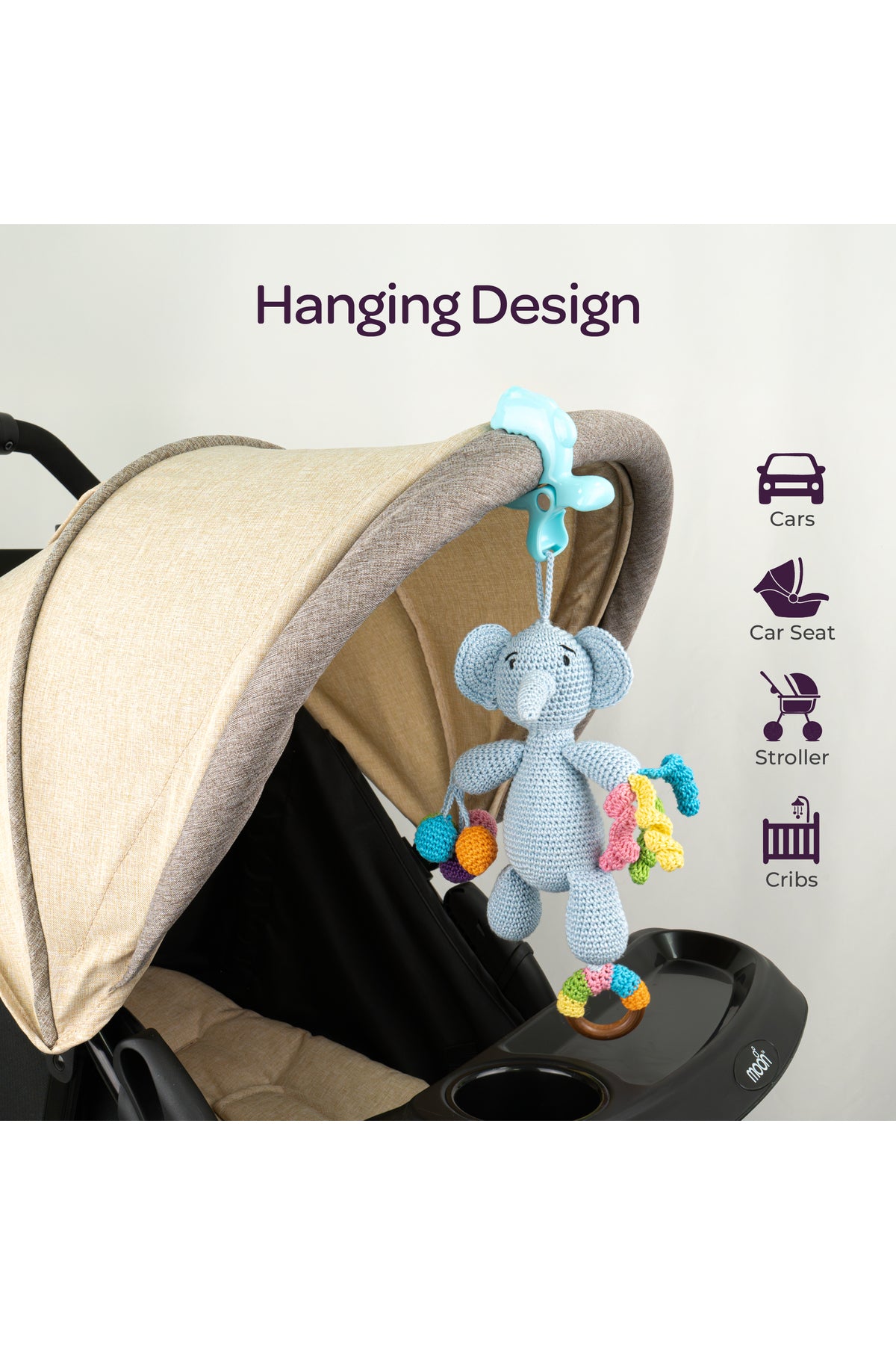 MOON Handcrafted Crochet  Toy with  Ring & Clip Hanger-Elephant