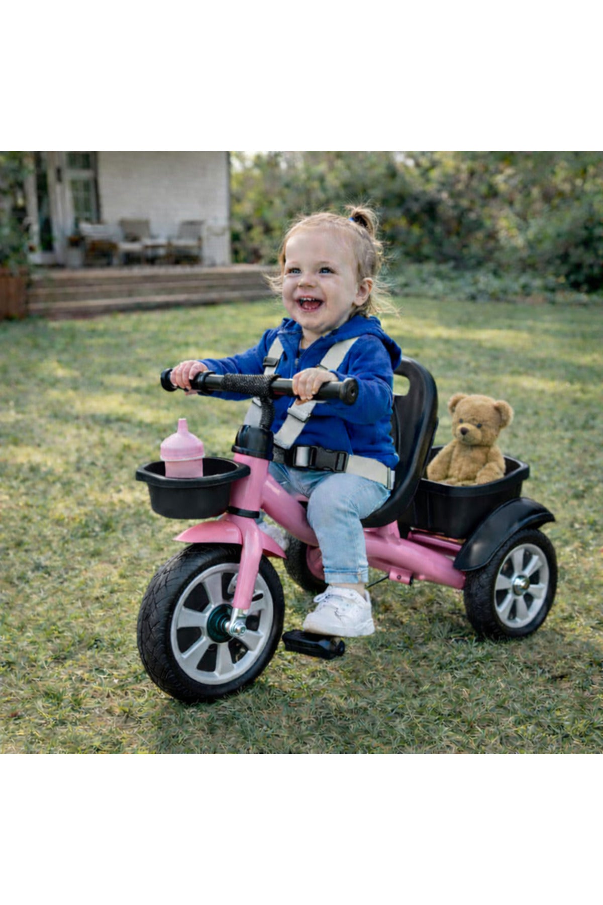 StarMarz Toddler 3-Wheel Tricycle Ride-On Toy with Safety Seat, Cup Holder & Rear Storage Basket - Pink
