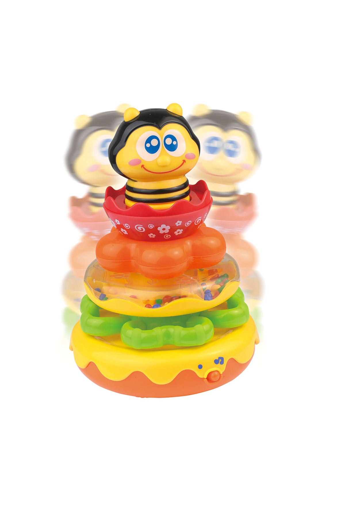 Little Learners Honey Bee Stacking Rings - Electronic Stacking Rings with Wobbly Weighted Base, Rattling Rings, Sing-Along Bee, 12M+