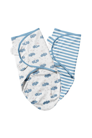 MOON Organic  swaddle - Blue rabbit and stripes