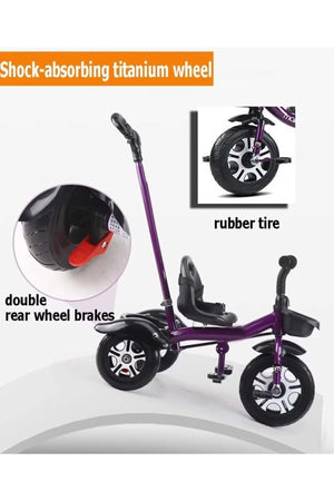 StarMarz Kids Tricycle with Push Handle | Toddler Ride-On Bike with Safety Seat, Backrest & Storage Basket | Baby Trike for Boys & Girls (1–4 Years) - Purple